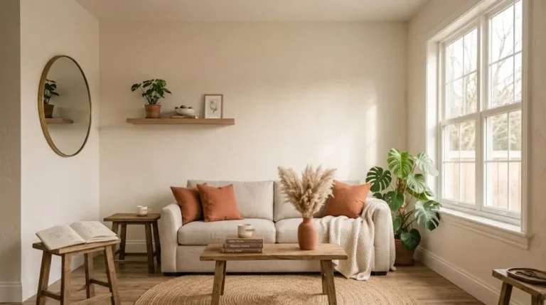 Small space decor with multi-functional furniture and light neutral tones