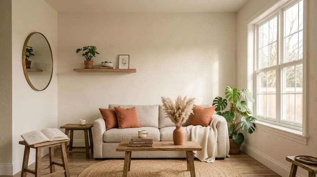 Small space decor with multi-functional furniture and light neutral tones